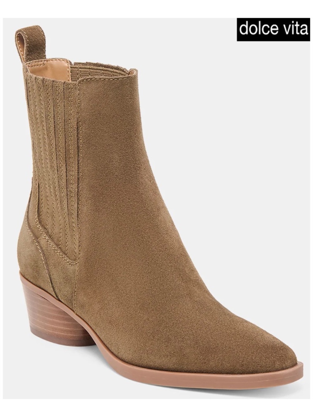 DOLCE VITA NIB FAINT H2O WATERPROOF OLIVE SUEDED LEATHER CHELSEA BOOTS. SZ 8.5 M